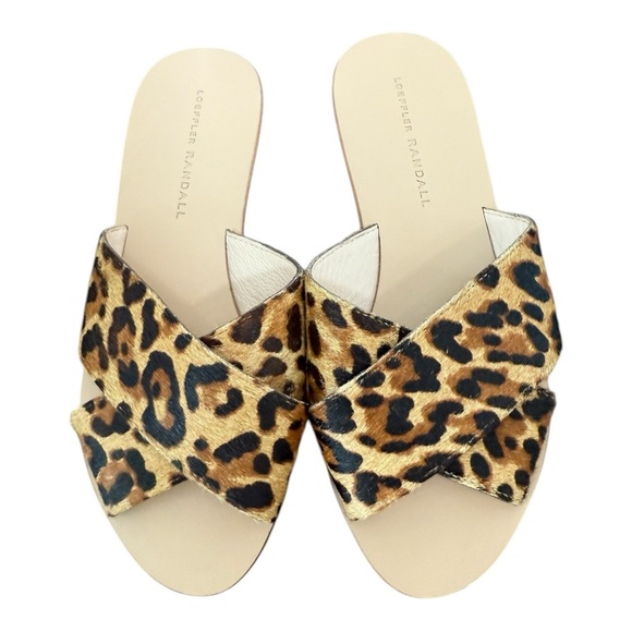 Loeffler Randall Leopard Calf Hair Flat Slide Sandals Size 6 NWOT - Picture 1 of 5